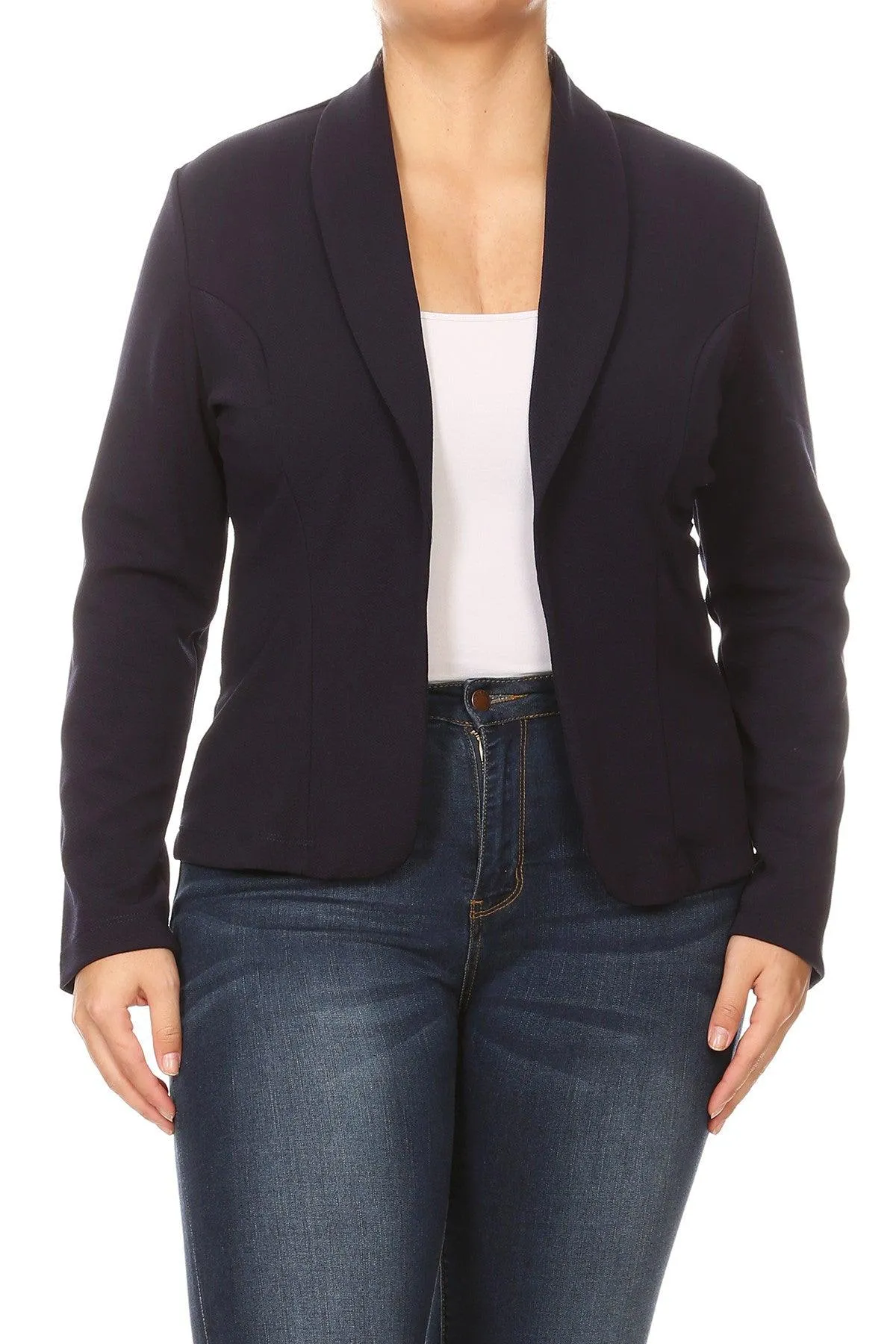 Women's Plus Size Casual Long Sleeve Fitted Solid Open Blazer