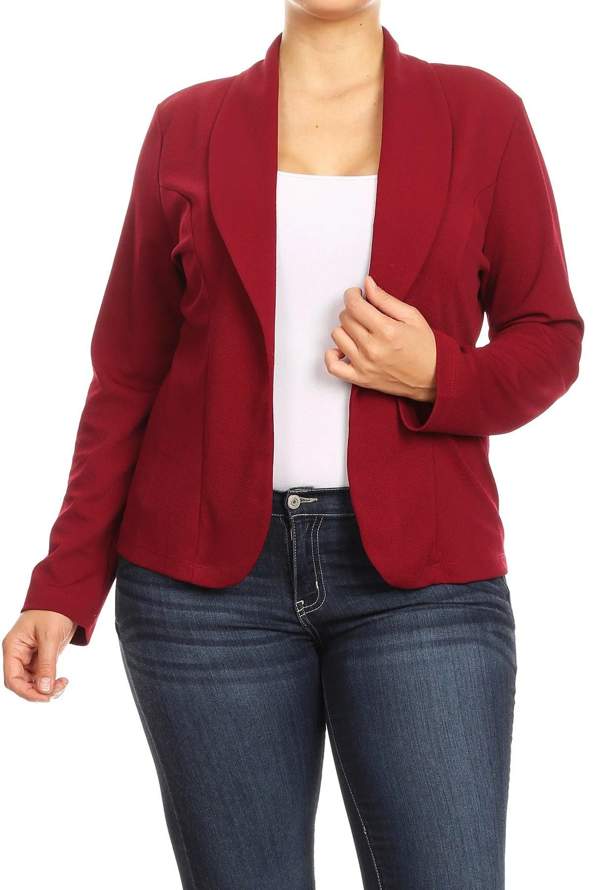 Women's Plus Size Casual Long Sleeve Fitted Solid Open Blazer