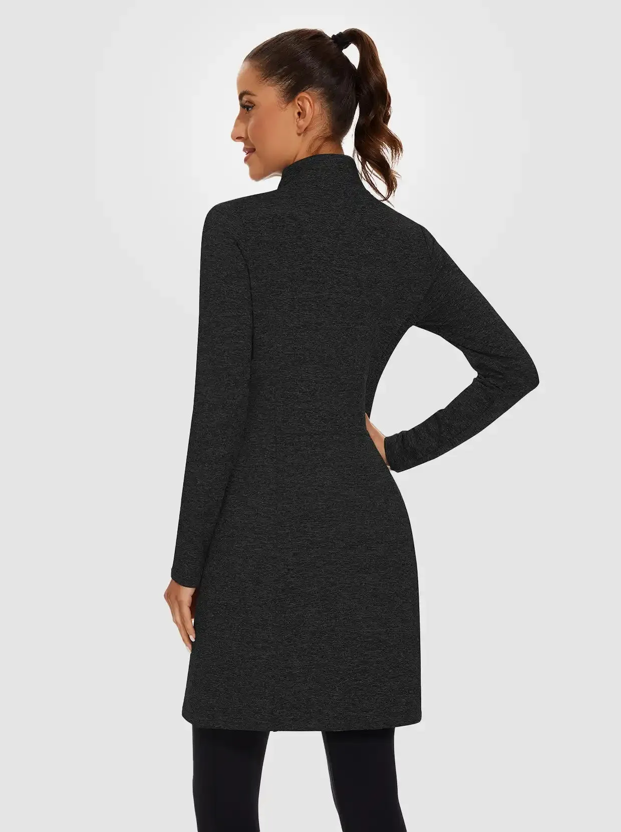 Women's Quarter-zip Long-sleeve Fleece Dress with Pockets