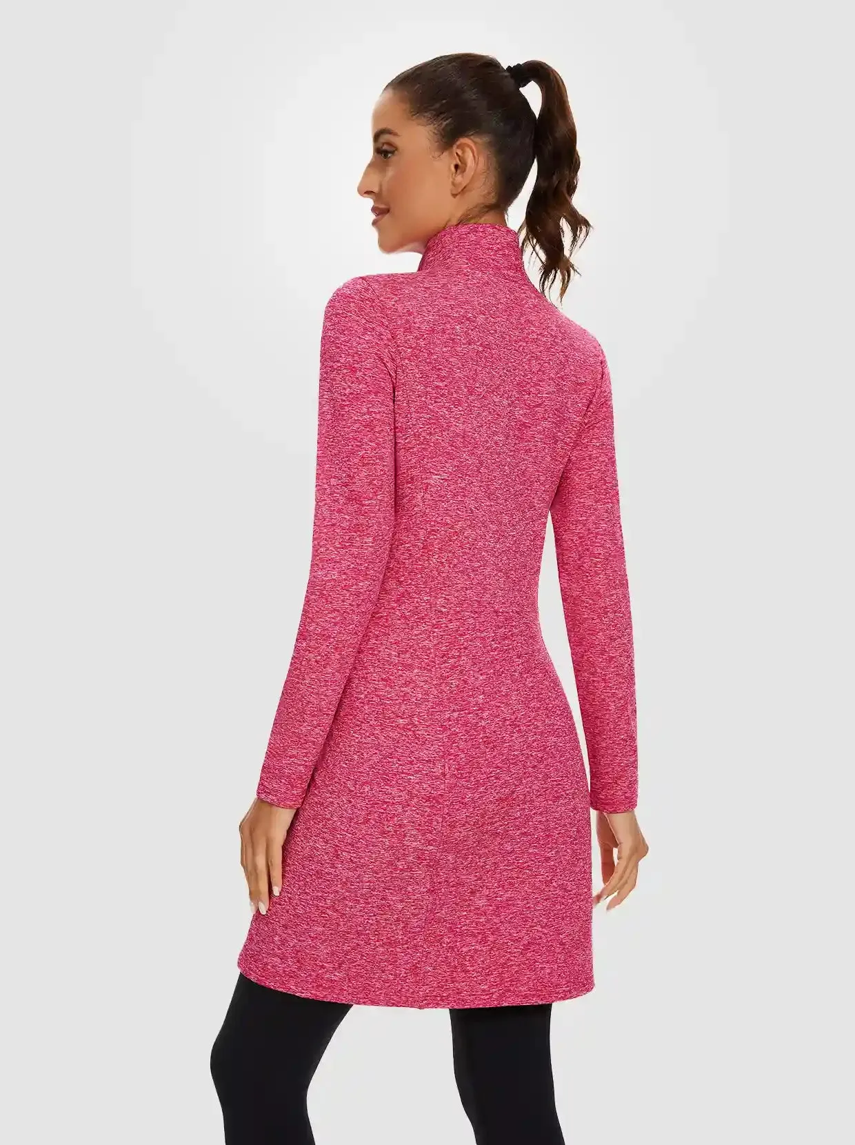 Women's Quarter-zip Long-sleeve Fleece Dress with Pockets