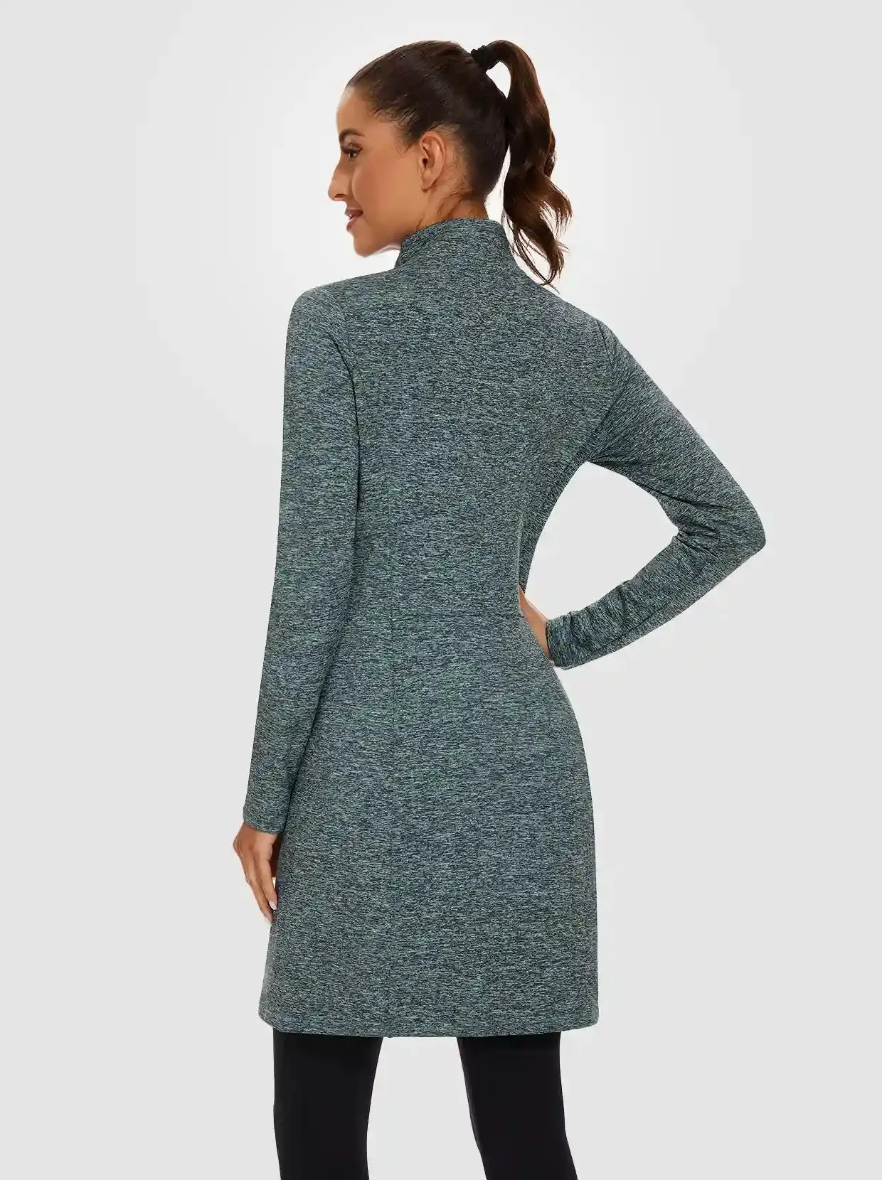 Women's Quarter-zip Long-sleeve Fleece Dress with Pockets