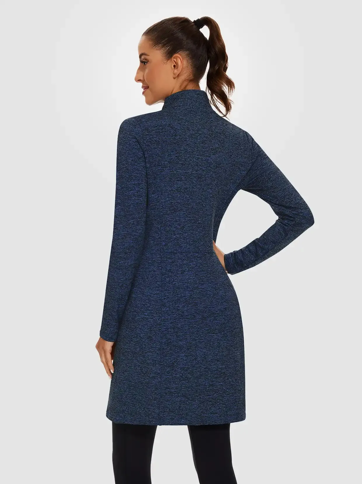 Women's Quarter-zip Long-sleeve Fleece Dress with Pockets