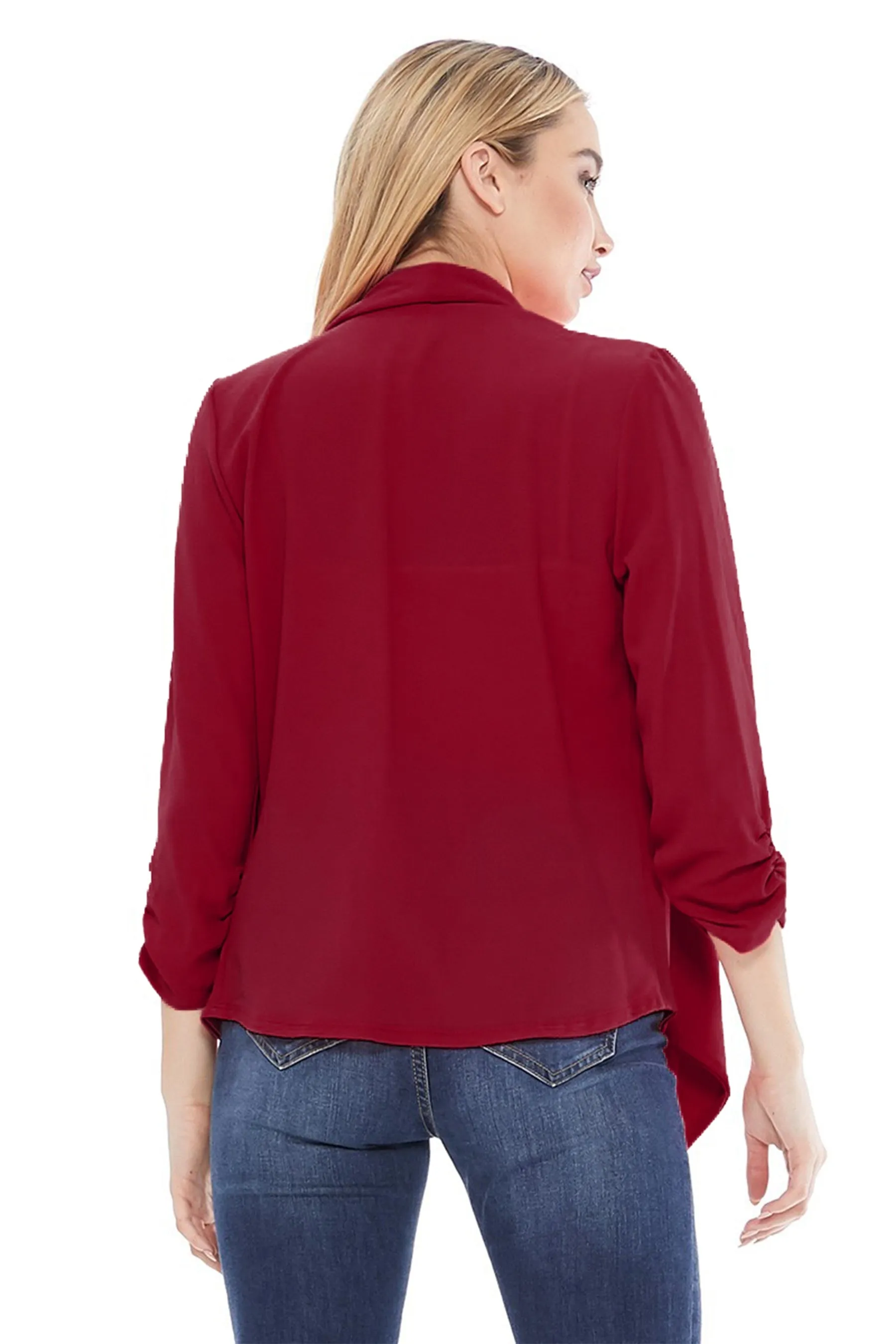 Women's Stylish Open Front Woven Blazer - 3/4 Sleeve Office Cardigan