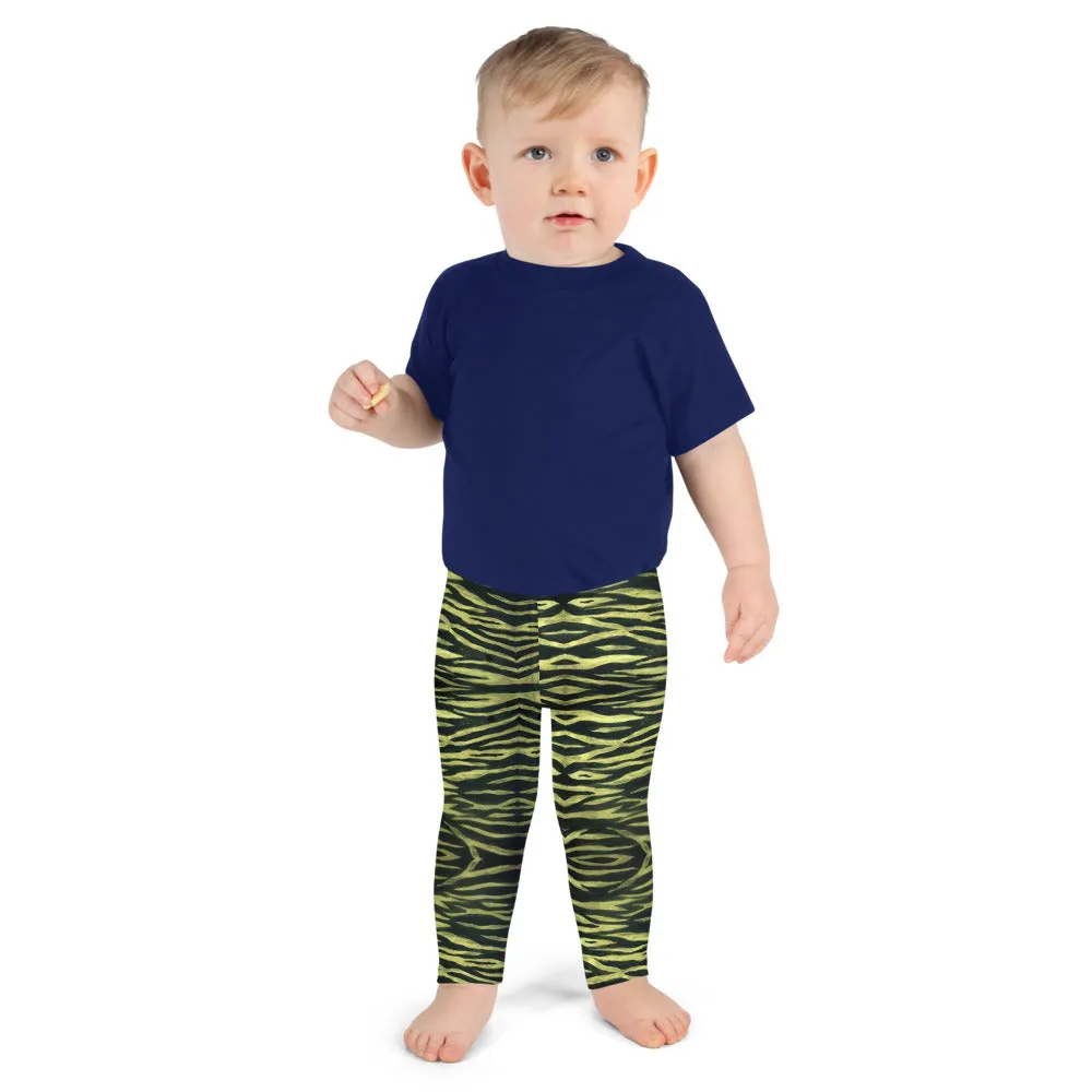Yellow Tiger Striped Kid's Leggings, Animal Print Premium Fashion Tights For Boys Girls-Made in USA