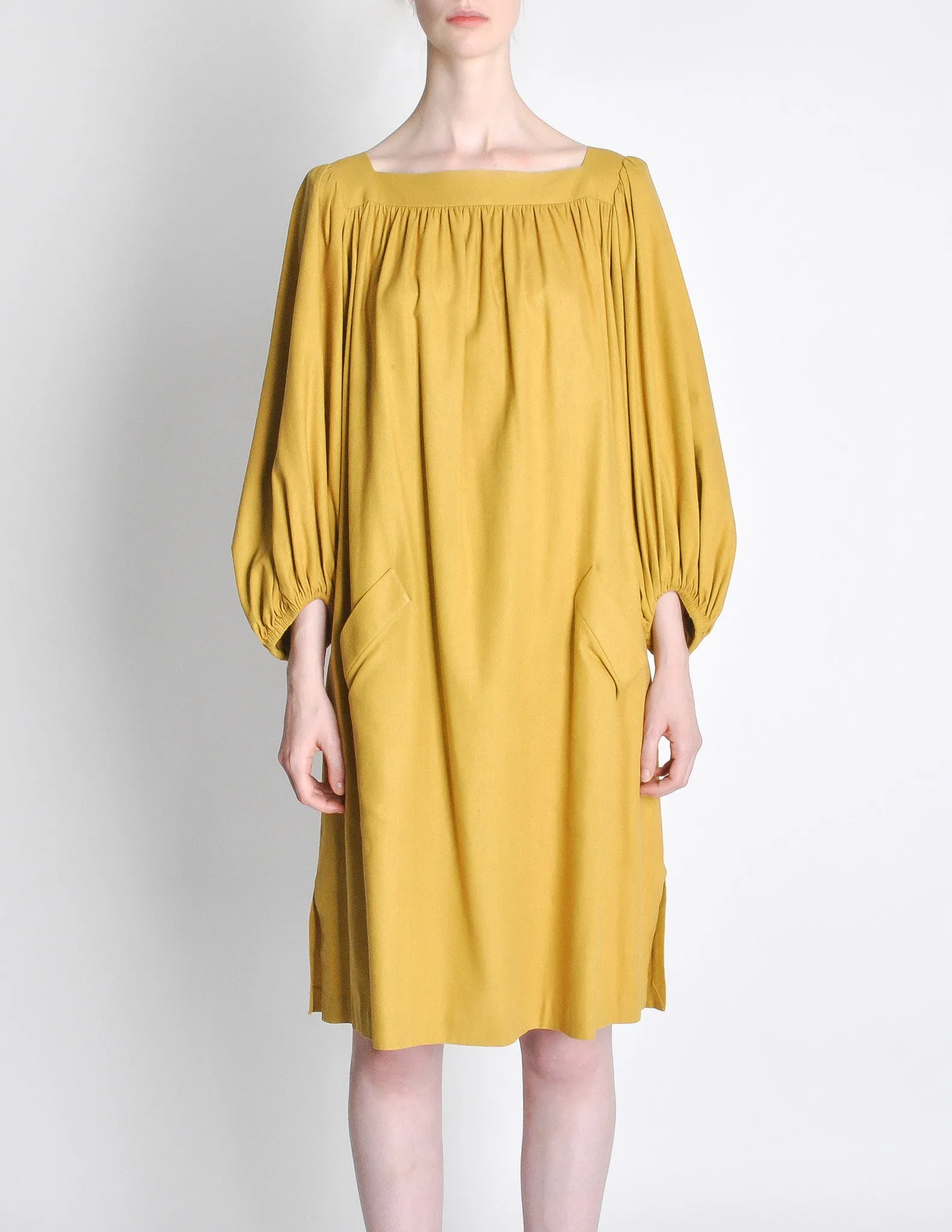 Yves Saint Laurent Rive Gauche Vintage Mustard Yellow Silk Mumu Dress