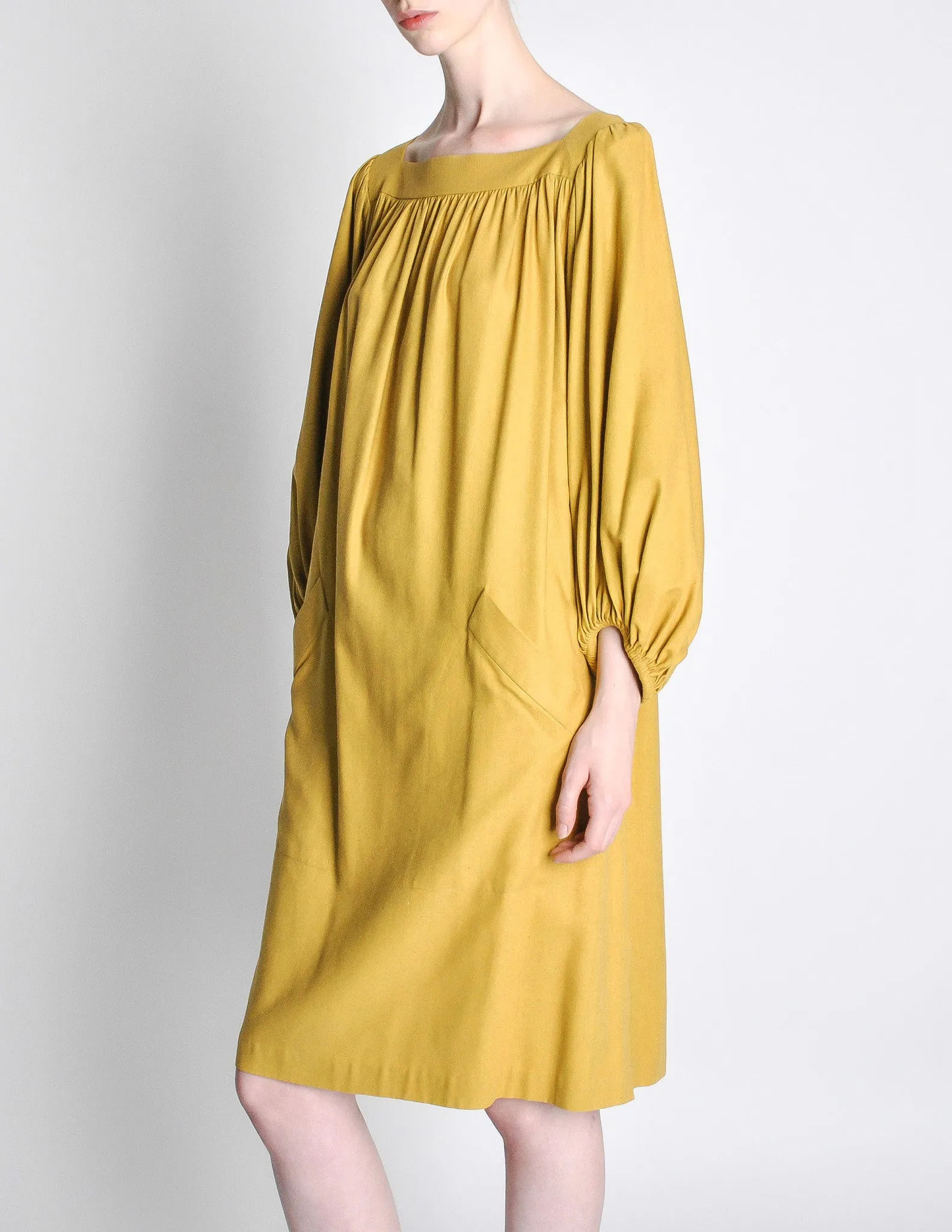 Yves Saint Laurent Rive Gauche Vintage Mustard Yellow Silk Mumu Dress
