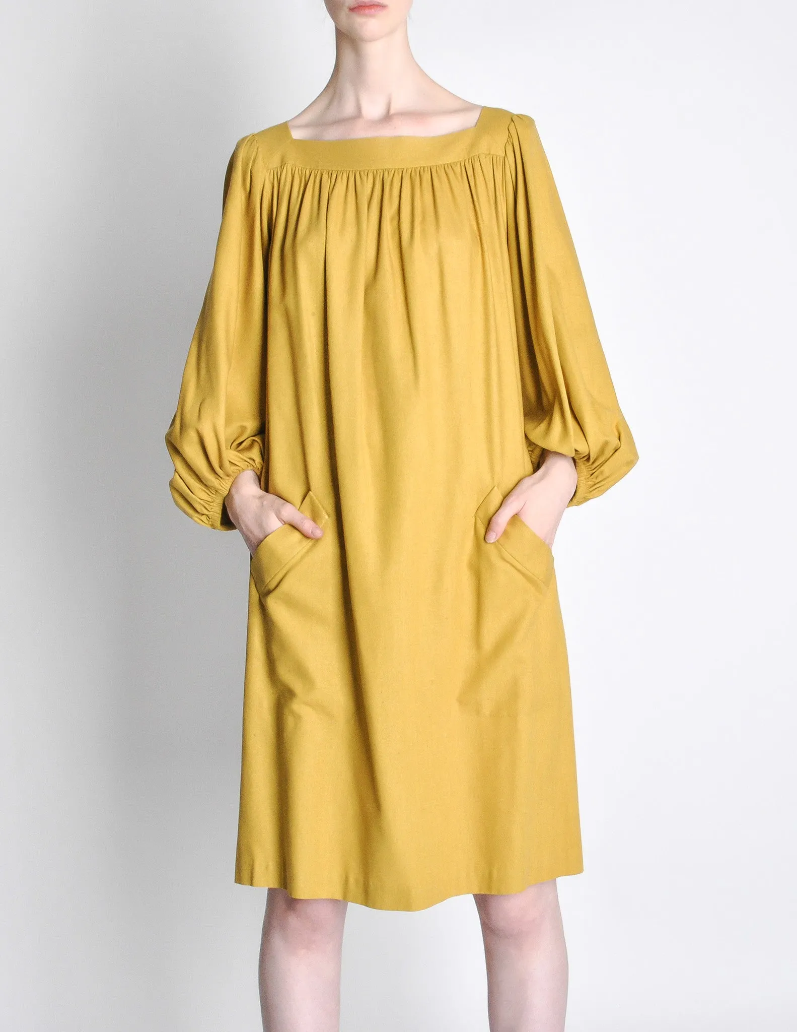 Yves Saint Laurent Rive Gauche Vintage Mustard Yellow Silk Mumu Dress