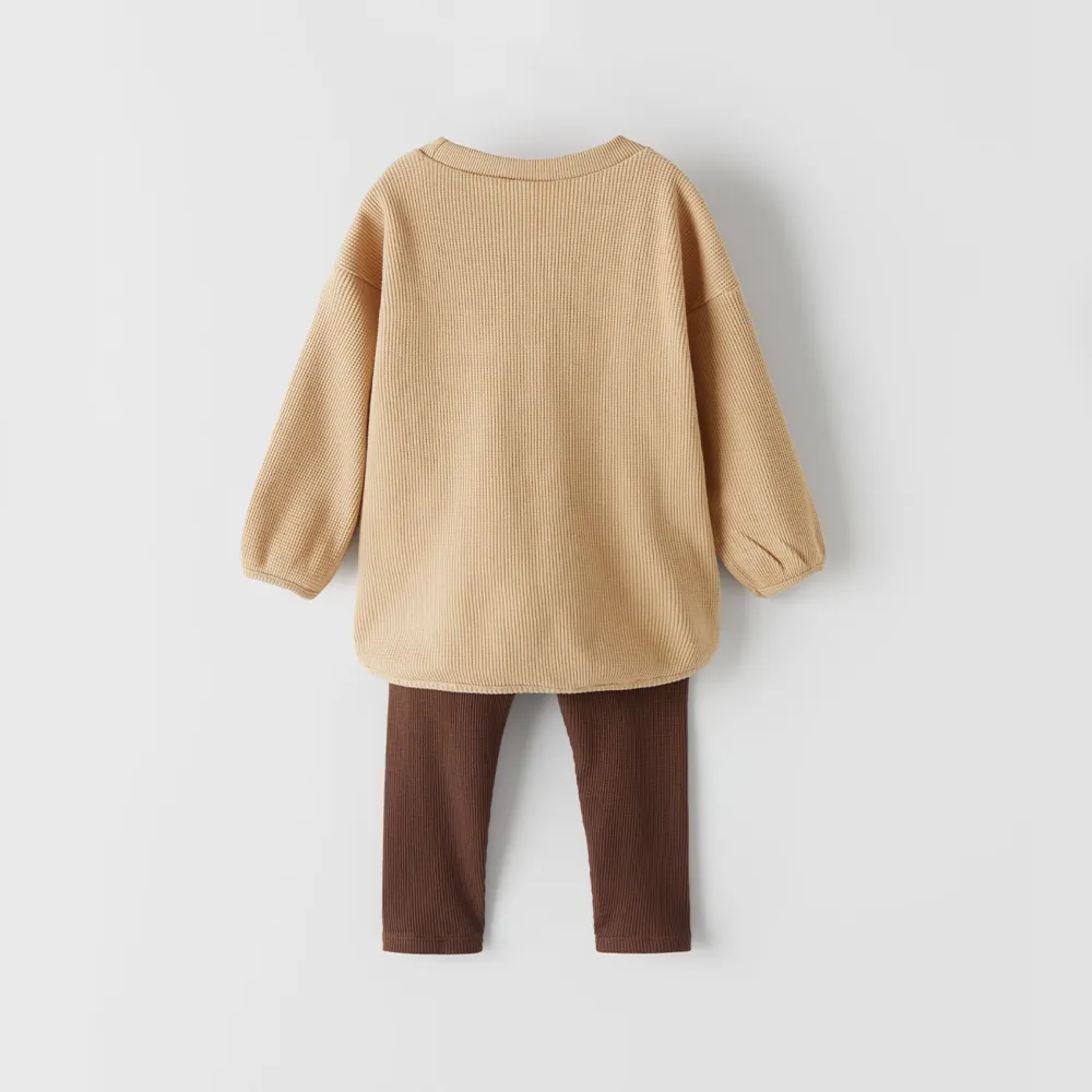 ZR Contrast Dark Brown Trouser Biscuit Brown Long Shirt Thermal 2 Piece Set 10473